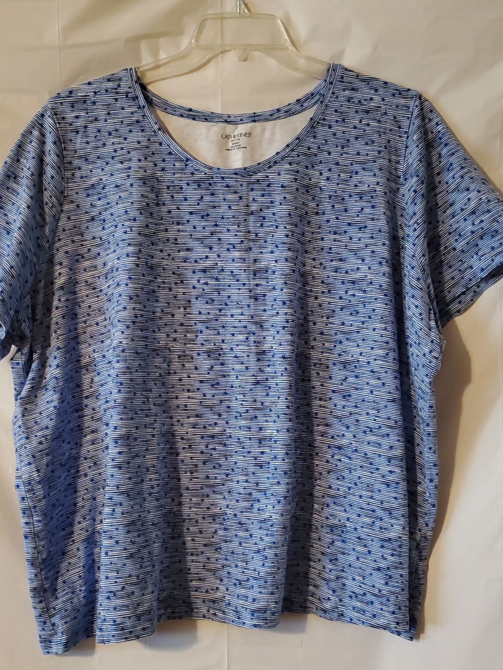 Catherines Blue linear lines and Stars pattern Short-Sleeve Tee 3X Petite NEW